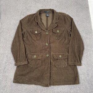 Vintage French Cuff Womens XL Brown Corduroy Utility Shirt Jacket Cotton Pockets